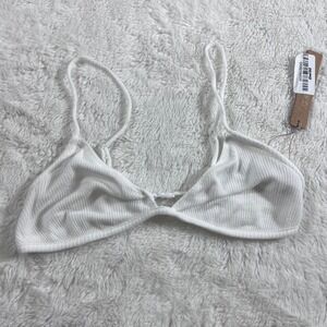 SKIMS Sheer Cotton Triangle Bralette Snow White Ribbed TR-TRI-7536W Size Medium